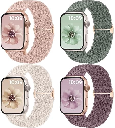 Mastten 4 Pack Bracelets Compatible avec Bracelet Apple Watch 40mm 41mm 38mm 42mm pour Femmes Hommes, Bracelet Sport en Nylon Tressé pour iWatch SE2 SE 11 10 9 8 7 6 5 4 3 2 1 Ultra - Image 1