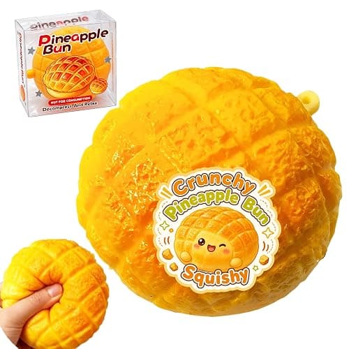 Crunchy Pineapple Bun Squishy, Slow Rising ASMR Squeeze Fidget Toy | Soft Squishy with Crunchy Sensory Feedback, 3.54in Palm Size for Desk, Study Breaks, Travel, Display, Ideal Gift for Adults - Image 1