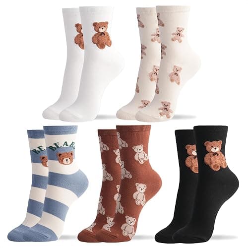 Kikiya Women's Cotton Crew Socks - Cute Smiley Face Funny Bow Fruit Graphic Crazy Animal - Ladies Girls Casual Socks Size 6-8 - Image 1