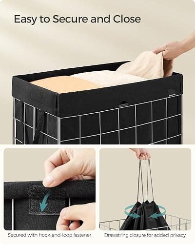 SONGMICS 29 Gal. (110L) Laundry Basket, Laundry Hamper, Collapsible Clothes Hamper, Removable and Washable Liner, Metal Wire Frame, for Bedroom Bathroom, Silver and Classic Black ULCB111B01 thumbnail 5