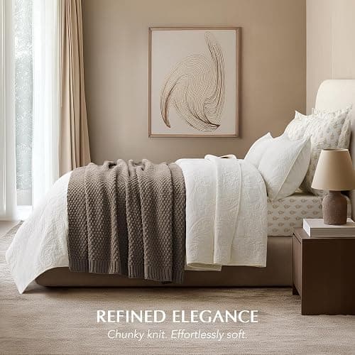 EVERGRACEHOME Chunky Chenille Knit Throw Blanket for Couch, Soft Luxurious Moss Stitch Blankets for Bed, Cozy Decorative Farmhouse Knitted Throws for Sofa, Mocha Brown, 60" x 80" thumbnail 3