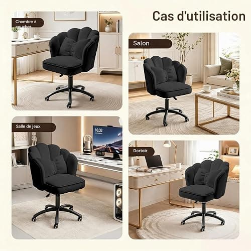 HDHNBA Vanity Chair Velvet Petal Desk Chair Upholstered Modern Tufted Home Office Chair with Back,Height Adjustable Computer Task Chair for Bedroom Living Room(Black) thumbnail 7