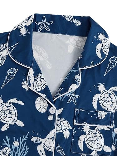 WDIRARA Women's 2 Piece Sea Turtle Graphic Pajama Set Shorts Loungewear | Sea Beach Print,Whale Shark,Button Down,Pjs Sets,Short Sleeve,Summer thumbnail 7