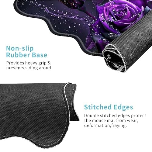 Desk Mouse Pad，Desk Mat for Keyboard and Mouse with Coasters,Durable Office Desk Mat 31.5"x 11.8", Large Gaming Keyboard Mouse Pad Non-Slip Rubber Pad-Purple Rose thumbnail 3