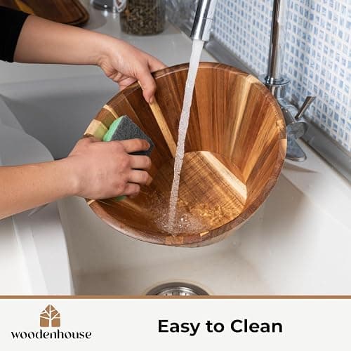 Wooden Salad Bowl Set, Wooden Bowls Set of 3 - Wavy Design Salad Bowl Set for Serving, Handmade, Durable and Stylish Natural Wood Dining Accessory by Woodenhouse - Set of 3 thumbnail 6