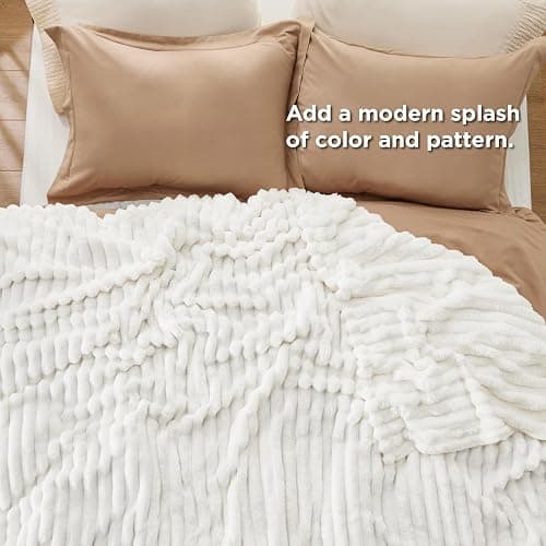 Bedsure King Size Blanket for Bed - GentleSoft Cozy Soft Blankets for Women, Cute Large Fleece Throws for Girls, Off White, 108x90 Inches - Off White - King (108" x 90") thumbnail 6