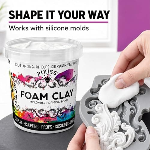 Moldable Cosplay Foam Clay (White) by Pixiss (300 Gram) Cosplay Foam Clay - High Density and Perfect for Intricate Designs | Air Dry | Great for Cutting with Knife or Rotary Tool, Sanding or Shaping thumbnail 5