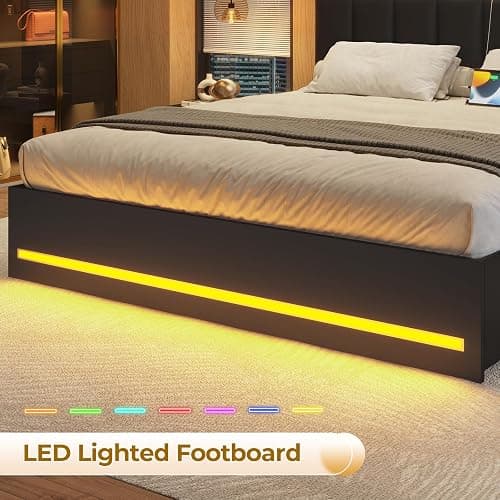 VIAGDO Queen Bed Frame with Bookcase Headboard, Wooden Bed Frame Queen Size with Charging Station, 4 Storage Drawers and LED Lights, with Type-C and USB, No Box Spring Needed, Black thumbnail 8