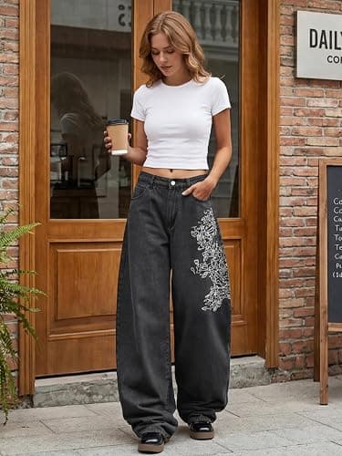 EMMIOL Women Boyfriends Hip Hop 90s Vintage Baggy Jeans Loose Denim Pants Mid Waist Jeans thumbnail 3