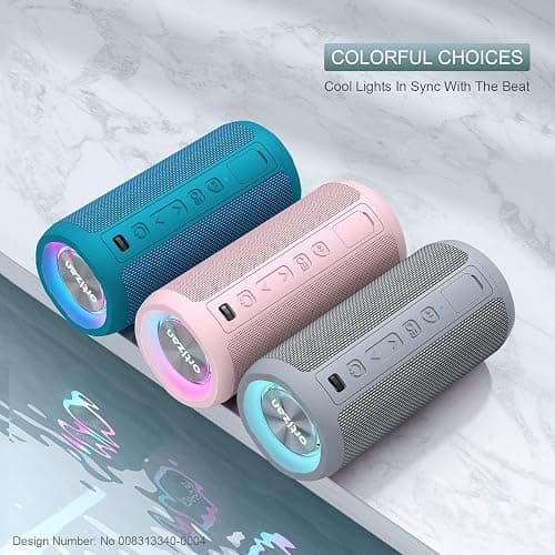 Ortizan Bluetooth Speaker, Portable Wireless Bluetooth Speakers With Led Light, Louder Volume & Enhanced Bass, IPX7 Waterproof, 30H Playtime, Durable Loud Speaker Bluetooth for Travel, Outdoor - Pink thumbnail 2