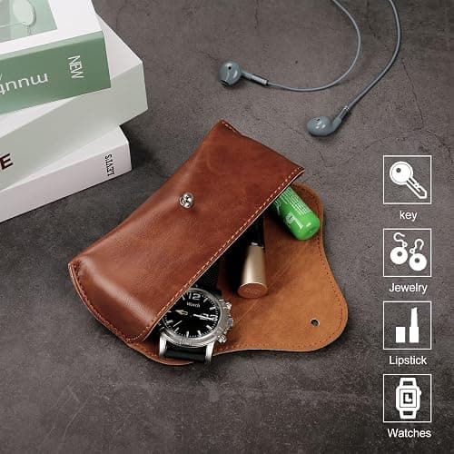 LogHog Portable Leather Glasses Case,Flexible Sunglasses Pouch Slim Case for Women Men Horizontal Eyeglass Case thumbnail 6