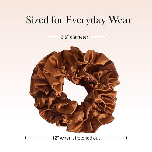 Kitsch Recycled Satin Ruffle Scrunchie – Gentle Hair Scrunchie for Women, Eco-Friendly Hair Tie No Damage, Stylish Ponytail Holder | Ideal Gifts for Women - Camel thumbnail 5