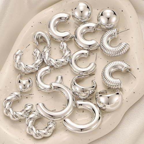 IFKM 24 Pairs Gold Hoop Earrings Set for Women Hypoallergenic Chunky Chain Twisted Open Hoops Dangle Earring Packs for Birthday Party Christmas Fashion Jewelry Gift thumbnail 2