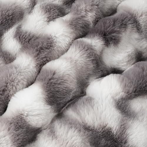 Amélie Home Faux Fur Throw Blanket for Couch, Ultra Soft Fuzzy Plush Bubble Throw for Sofa, Living Room & Home Decor, 50"x60", Tie-dye Grey thumbnail 5
