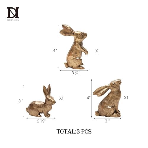 DN DECONATION Golden Polyresin Bunny Decor Rabbit Figurines, Easter Bunny Statue Set of 3 for Spring Tabletop Decor thumbnail 3