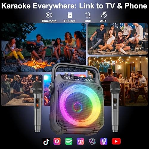 [Newest] Karaoke Machine with 2 Wireless Microphones: Karaoke Speaker Microphones for Adults Kids - Portable Bluetooth Speaker for TV Phone Tablet - Karaoke Gift for Party Home Outdoor Live Mixers thumbnail 6