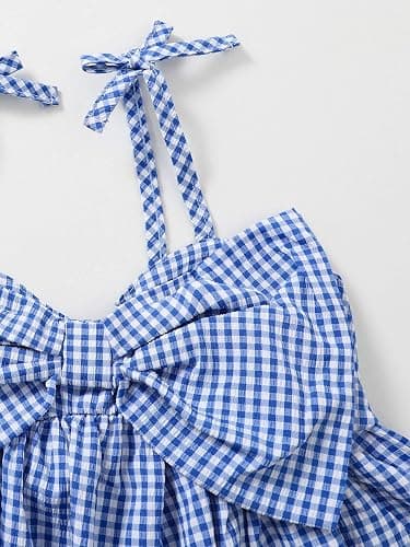 Ecolala Girls Gingham Cami Tank Tops Plaid Spaghetti Strap Peplum Top with Fixed Bow for Beach Vacation thumbnail 5