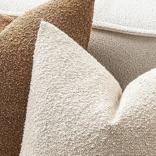 MIULEE 24x24 Inch Decorative Euro Sham Pillow Covers for Couch Bed Set of 2 Textured Boucle Neutral Throw Pillow Covers Natural Beige Ivory Accent Solid Pillowcases Sofa Living Room Home Decor thumbnail 2