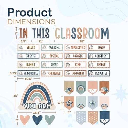 4E's Novelty 36 Pcs “in This Classroom You are” Boho Classroom Bulletin Board Sets, Boho Motivational Bulletin Board Decorations with Rainbow, & Positive Affirmations School Wall Decor Classroom thumbnail 4