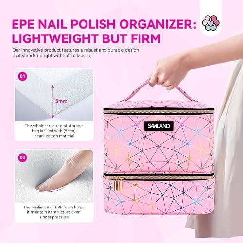 SAVILAND Nail Polish Organizer Bag: PU Leather Nail Polish Storage Organizer Holds 30 Bottles & Nail Lamp, Nail Polish Holder Travel Carrying Case Box Nail Tech Organizer Storage Bag for Nail Supplies thumbnail 6