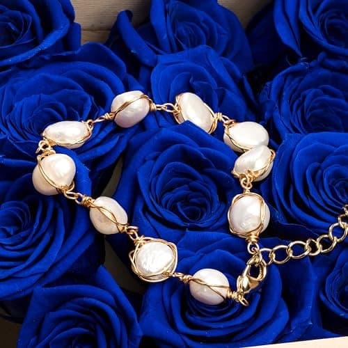 Cowlyn Pearl Bracelet Baroque Cultured Pearl Link, 14K Gold Plated Beaded Link Chain Charm Bracelets for Women Handmade Jewelry thumbnail 8