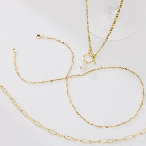 Poxtex Layered Gold Necklaces for Women,Stackable Dainty 14K Gold Silver Plated Trendy Circle Paperclip Chain Pendant Choker Necklace,Simpl Diamond Cross Bow Jewelry Set Gifts for Women thumbnail 6