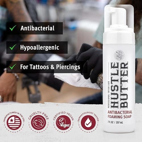 Hustle Bubbles Tattoo Aftercare Soap - Antibacterial Cleanser To Clean New Tattoos & Piercings - Essential Body Art Supplies 7oz thumbnail 4