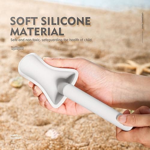 MarcZero 11Pcs Silicone Beach Toys Set - Travel Friendly With Bucket, Shovel, 8 Sand Molds, Bag - Modern Baby Sand Toys for Toddlers, Kids (Gray) - Gray thumbnail 7