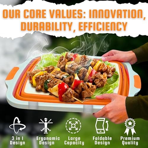 MAYALEAD BBQ Prep Tub with 2 Pcs Meat Shredder Claws, 4.22Gal/16L Collapsible Cutting Board with Locking Lids, 3 Adjustable Height – Ideal for Indoor and Outdoor (Orange) thumbnail 6