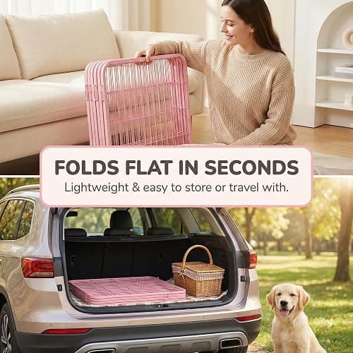 Freepet Pink Dog Playpen for Small Dogs & Puppies - 24 Inch Metal Pet Fence Indoor Outdoor with Door, Foldable Exercise Pen, Portable Rabbit Enclosure for Camping, RV, Yard (8 Panels) thumbnail 5