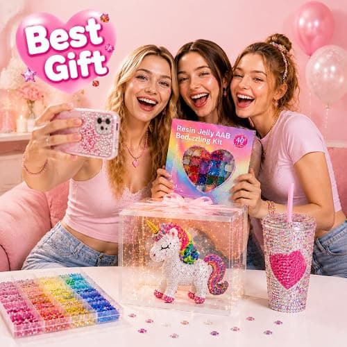 Anbrie Bedazzling kit 38000Pcs Resin Jelly 40 Non-Repeating Colors 3mm Gems | Includes 2pcs 15ml B-7000 glues, 10 crafting tools, flatback gems for DIY crafts, nail decoration, handmade gifts,Blind Box thumbnail 2