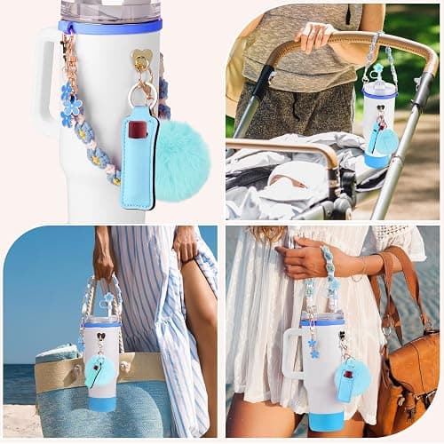 Mity rain Cup Accessories for Stanley Cup 30oz 40oz Tumbler with Handle, Including Water Bottle Handle Strap, Chapstick Holder, Boot, Keychain Charms, Straw Topper Cover Cap for Stanley (Blue) thumbnail 5