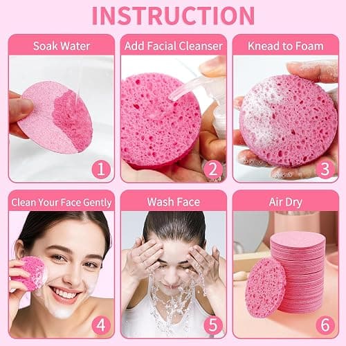 100-Count Compressed Facial Sponges, Natural Cellulose Face Sponges for Cleansing, Exfoliating, Washing face, Makeup Removal, and Spa Use - Travel Skincare Essentials for women thumbnail 4