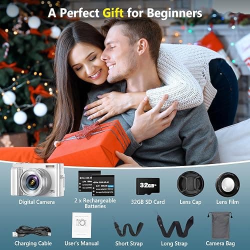 4K Digital Camera for Photography Autofocus, 64MP WiFi Vlogging Camera for YouTube with 2 Batteries, SD Card, 3" 180°Flip Screen Selfie Compact Travel Camera for Teens with 16X Zoom, Anti-Shake, White thumbnail 7