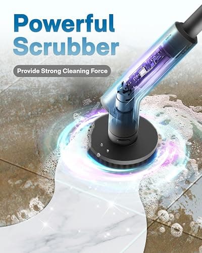 HOTO Electric Spin Scrubber, Rechargeable Shower Scrubber with 6 Brush Heads & Extension Pole, Cordless Power Cleaning Brush, Dual Speed, IPX7 Waterproof, Ideal for Bathroom/Kitchen/Tile/Floor/Wall thumbnail 6