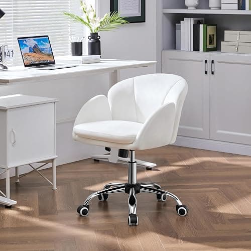 Yaheetech Comfy Vanity Desk Dressing Table Chair Modern Swivel Computer Chair Adjustable for Home Office, Living Room, Bedroom, Dressing Room Women Snowy - Velvet - Snowy thumbnail 4
