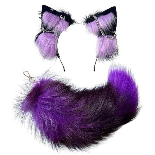 Cat Fox Wolf Ears and Tail Set - Plush Cosplay Clips Headband and Tail for Halloween, Costume Accessories,Gothic Punk 02ALL - Image 1