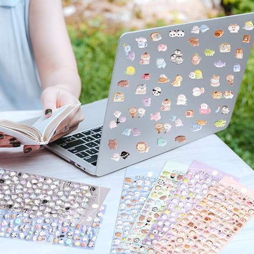 Jactales 600+ Cute Mini Puffy Stickers-Small 3D Tiny Micro Bulk Sticker Set for Kids Girls Adults-Includes Kawaii Japanese Cartoon Ghost Animal Cat Dog Penguin Birds for Phone Case-Removable-6 Sheets thumbnail 2