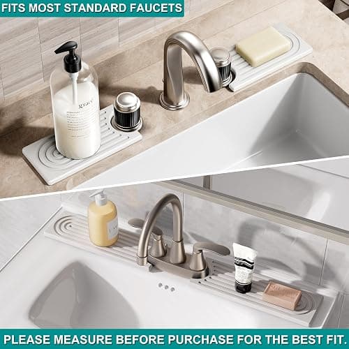 MAGKOTA Stone Faucet Mat for Kitchen Sink - Quick Dry Diatomite Sink Splash Guard, Prevents Moisture Buildup & Water Stains, Water Absorbing Stone Tray for Bathroom Countertop (White, 20" x 4") thumbnail 8