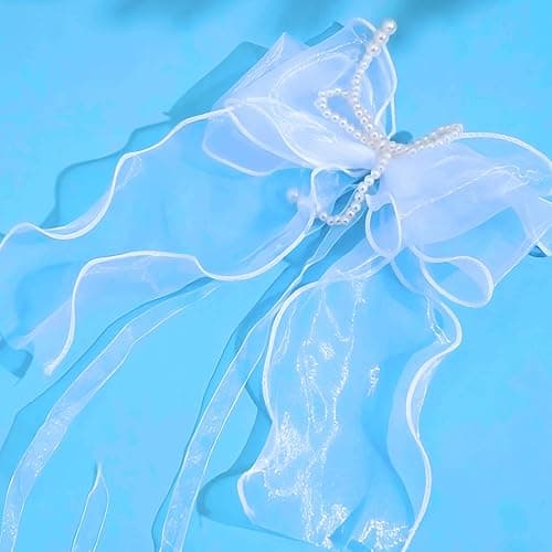 SIELUNO Bow Curtain Tiebacks 2 Pcs,Butterfly Curtain Ties with Pearls,Bowknot Curtain Ties for Home Decorative-pink-86cm(33.86in) thumbnail 7