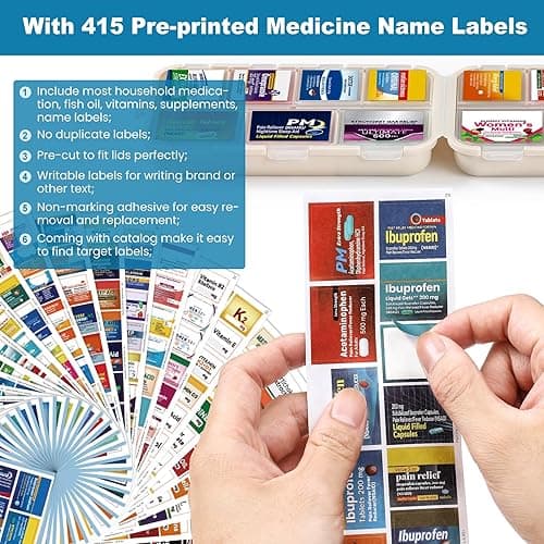 3 Pack 14 Grids Travel Pill Organizer Box with 415-Pcs Medicine Name Labels - Pocket Daily Pharmacy Case Container Kit - Travel Medication Holder Dispenser for Fish Oil Vitamin, Khaki+Pink+Sky Blue thumbnail 3
