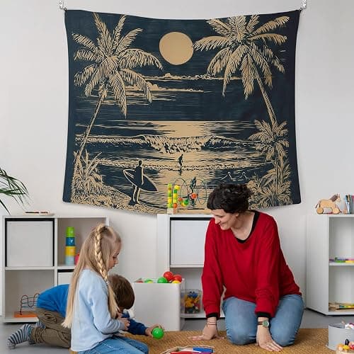 XLDLIOO Beach Wall Tapestry, Tropical Coastal Beach Ocean Wall Tapestry Hanging for Bedroom, Vintage Coastal Palm Tree Sunset Landscape Tapestries Decor Art for Home Living Room 50x60in thumbnail 5