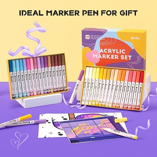 Arrtx 48 Colors Acrylic Marker, for Rock Painting, Extra Brush Tip Markers Paint Pens, Art Supplies, Fabric Paint, Art Markers, Waterproof Paint DIY Crafts Making& 48E thumbnail 6