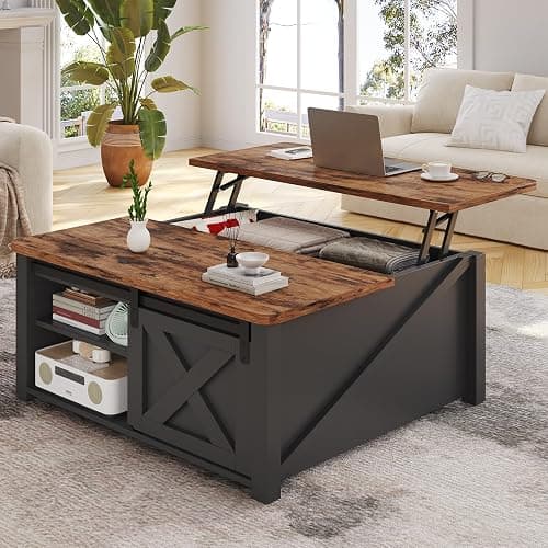 SEDETA 31.5" Lift Top Coffee Table with Storage, Square Coffee Tables for Living Room, Farmhouse Coffee Table with Large Hidden Storage Compartment and Adjustable Shelves, Black thumbnail 9