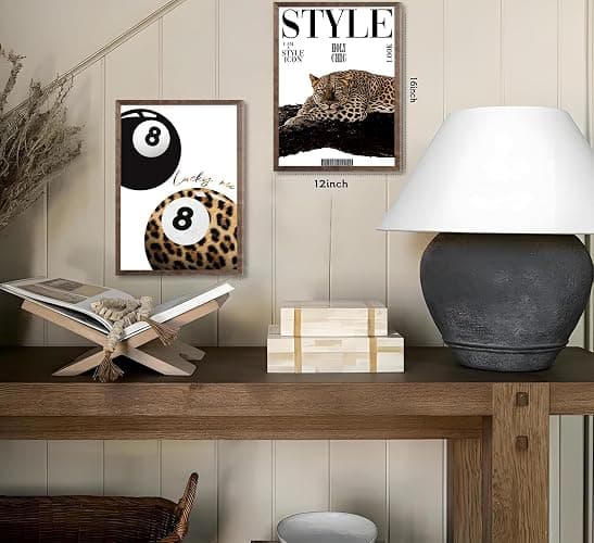 3Pcs Trendy Leopard Wall Art Preppy Aesthetic Stylish Leopard Painting Picture Wall Decor Funky Lucky 8 Ball Cheetah Poster Print Artwork for Bedroom Living Room Bathroom Home Decoration Unframed thumbnail 2
