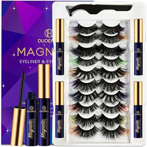 DUOERLA Magnetic Eyelashes 8D Luxury Volume Fluffy Colored Eyelashes Magnetic Lashes with Eyeliner Kit, Cat-Eye 18-23MM Long Cruelty-Free&Vegan 10 Pairs - Image 1