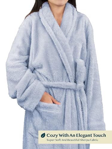 PAVILIA Premium Womens Plush Soft Robe Fluffy, Warm, Fleece Sherpa Shaggy Bathrobe thumbnail 3
