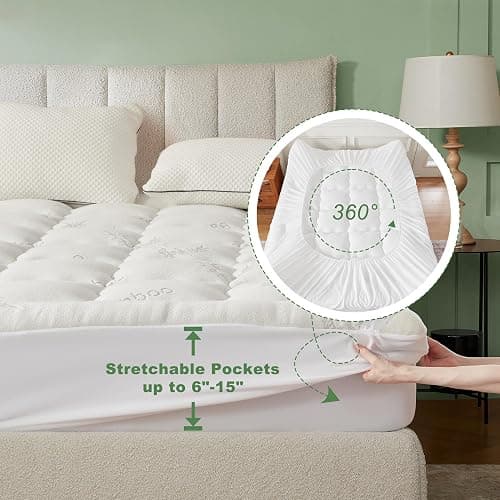 BEDLORE Twin Mattress Topper Viscose Derived from Bamboo, Thick Pillow Top Mattress Pad with Stretchable Pockets for 6-15 inches Mattress, Soft Breathable Mattress Topper for Back Pain Relief thumbnail 2