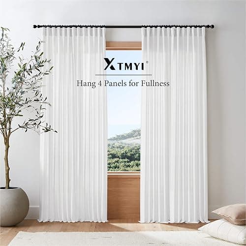 XTMYI White Curtains 84 Inches Long,Linen Semi Sheer Boho Light Filtering Textured Farmhouse Cotton Curtains for Bedroom Living Room 2 Panels Set,Back Tab Hooks Pleated thumbnail 6
