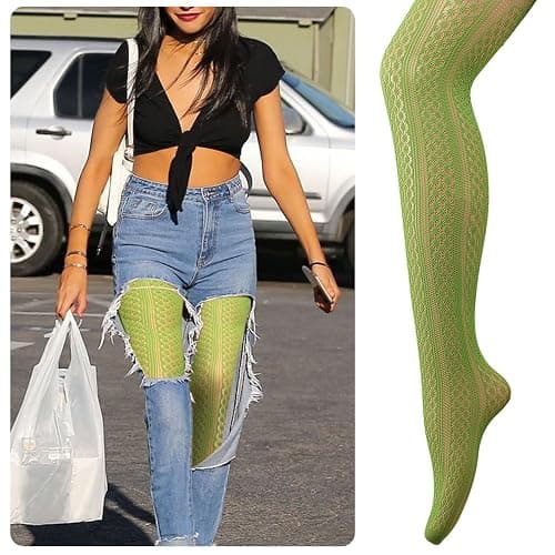 DIAOKANAI 4 Pack Women's Patterned Fishnets, Orange,Green,Purple,Blue Fishnet Tights, Colored Fish Net Stockings Pantyhose thumbnail 2